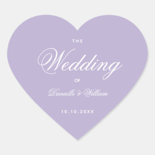 Lavender Wedding Simple Elegant Script Purple  Heart Sticker