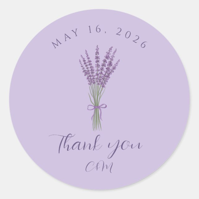 Lavender Wedding Thank You  Classic Round Sticker (Front)
