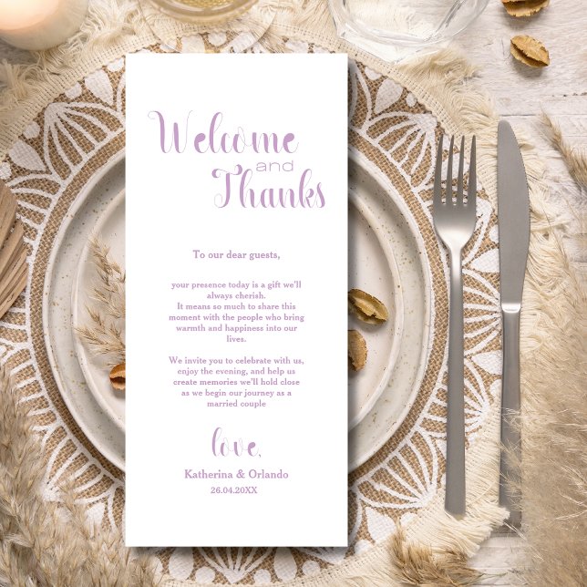 Lavender Welcome & Thanks Place Setting Cards (Creator Uploaded)