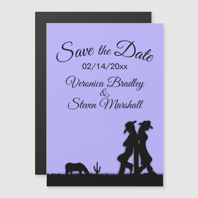 Lavender Western Theme Save the Date Magnetic Invitation (Front/Back)