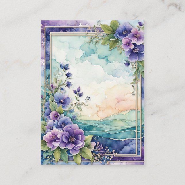 Lavender Whimsy Artistic Floral Border  Business Card (Front)