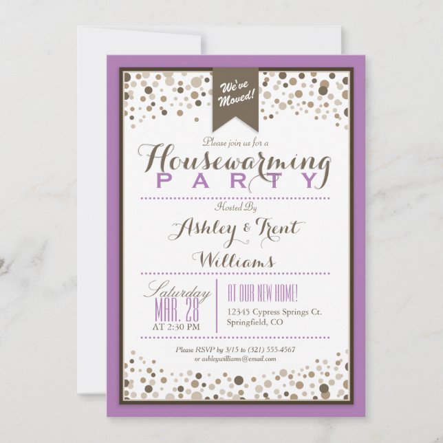 Lavender, White, and Taupe Housewarming Party Invitation (Front)