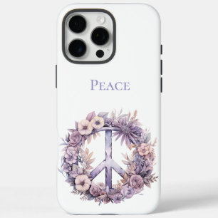 Lavender White Boho Floral Peace Sign iPhone 16 Pro Max Case