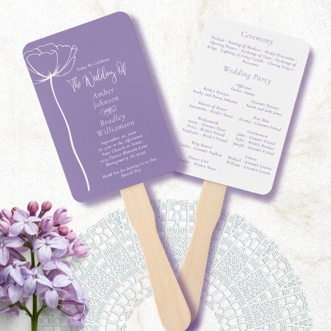 Lavender White Bold Minimal Modern Floral Program Hand Fan (Creator Uploaded)