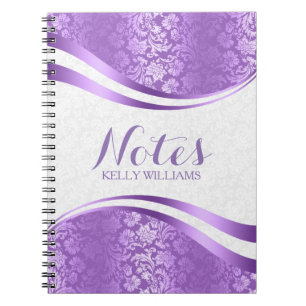 Lavender & White Damasks Geometric Design Notebook