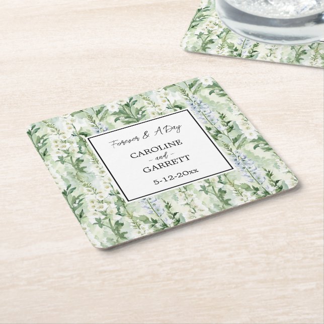 Lavender White Delphinium Flowers Bridal Wedding Square Paper Coaster (Angled)