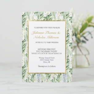 Lavender White Delphinium Flowers Wedding Invitation