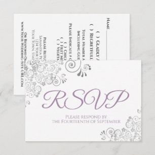 Lavender & White Elegant Silver Lace Wedding RSVP Card