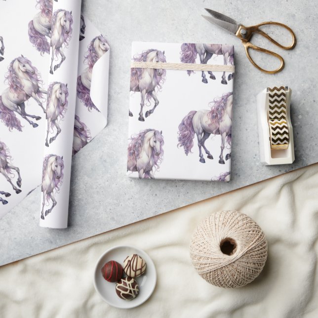 Lavender White Floral Horse Cowgirl Birthday Wrapping Paper (Crafts)