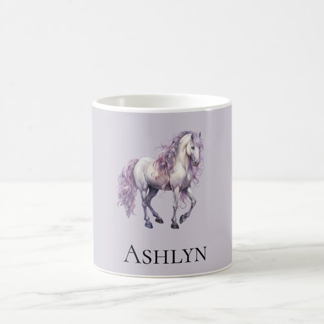 Lavender White Floral Horse Cowgirl   Coffee Mug (Center)