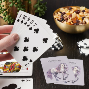 Lavender White Floral Horse Cowgirl Playing Cards