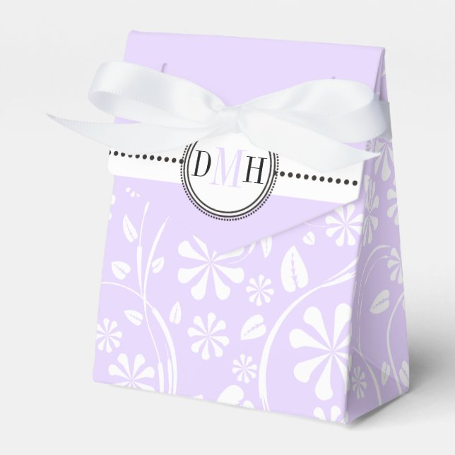 Lavender, white floral pattern custom wedding favour box (Front Side)