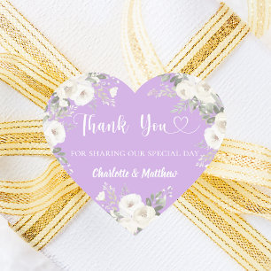 Lavender white florals heart thank you wedding heart sticker