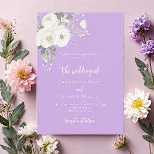 Lavender white florals wedding invitation