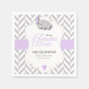 Lavender, White Grey Elephant Baby Shower Napkin