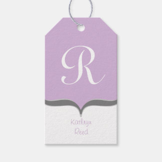 Lavender White Grey Monogram Name Gift Tags