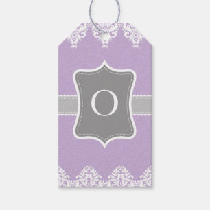 Lavender White Grey Swirls Monogram Gift Tags