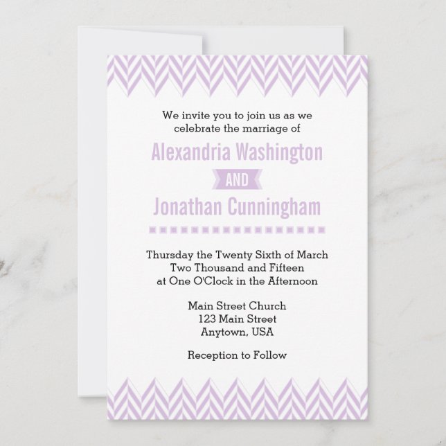 Lavender White Herringbone Wedding Invitation (Front)