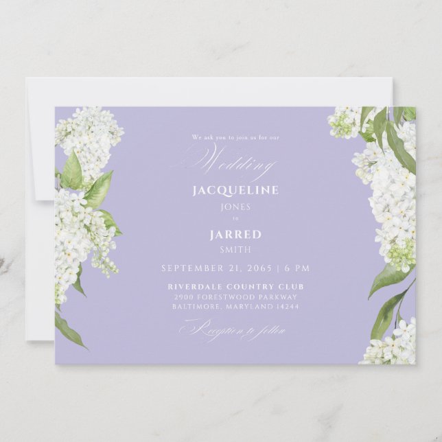 Lavender White Hydrangeas Wedding  Invitation (Front)
