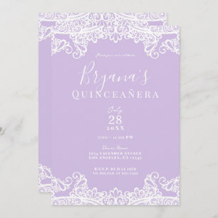 Lavender & White Lace Elegant Quinceañera Party   Invitation