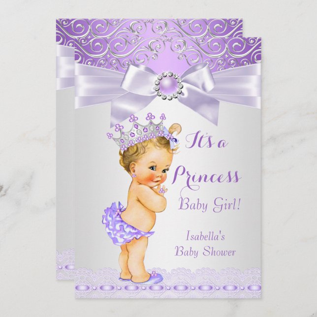 Lavender White Lilac Princess Baby Shower Blonde Invitation (Front/Back)