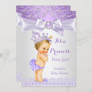 Lavender White Lilac Princess Baby Shower Blonde Invitation