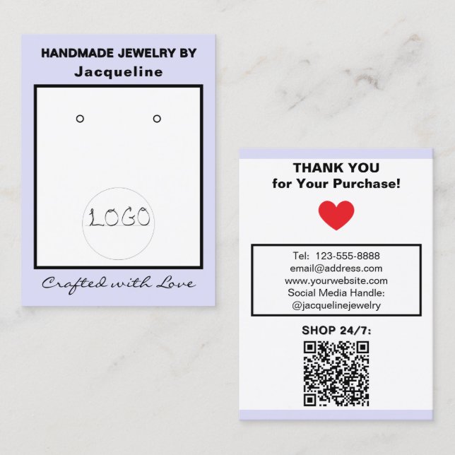 Lavender White Logo Jewelry Earrings QR Code Business Card (Front/Back)