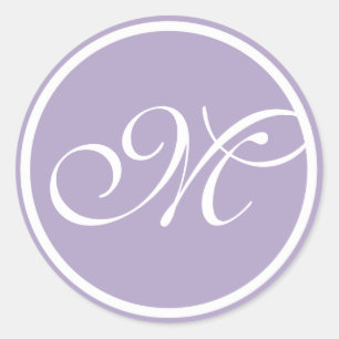 Lavender White Monogram Classic Round Sticker