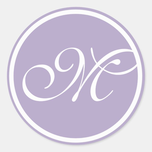 Lavender White Monogram Classic Round Sticker (Front)