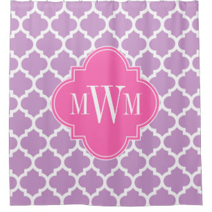 Lavender White Moroccan #5 Hot Pink 3I Monogram Shower Curtain