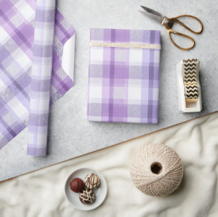 Lavender White Pastel Check Mist Plaid Pattern Wrapping Paper