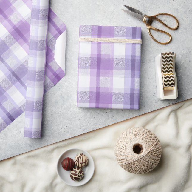 Lavender White Pastel Check Mist Plaid Pattern Wrapping Paper (Crafts)