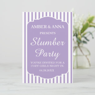 LAVENDER WHITE PEROSNALIZED NAME SLUMBER PARTY INVITATION