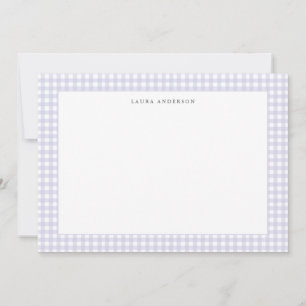Lavender & white Personalised Gingham flat  Thank You Card
