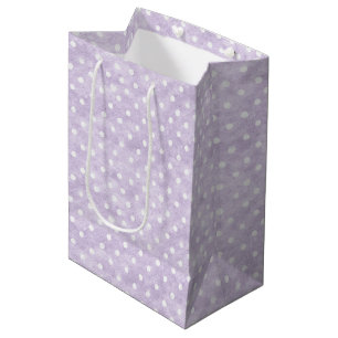 Lavender White Polka Dots Birthday Medium Gift Bag