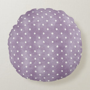 Lavender White Polka Dots Birthday Round Cushion