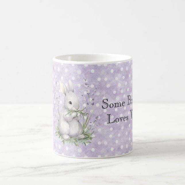 Lavender White Polka Dots Bunny Rabbit Love Coffee Mug (Center)