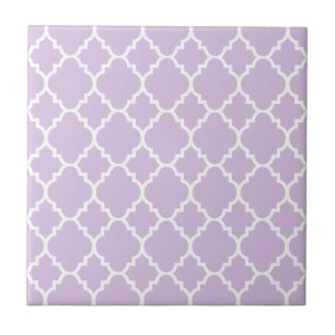 Lavender White Quatrefoil Moroccan Pattern Ceramic Tile