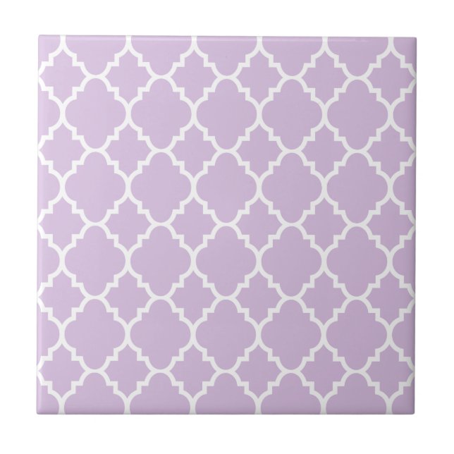Lavender White Quatrefoil Moroccan Pattern Ceramic Tile (Front)