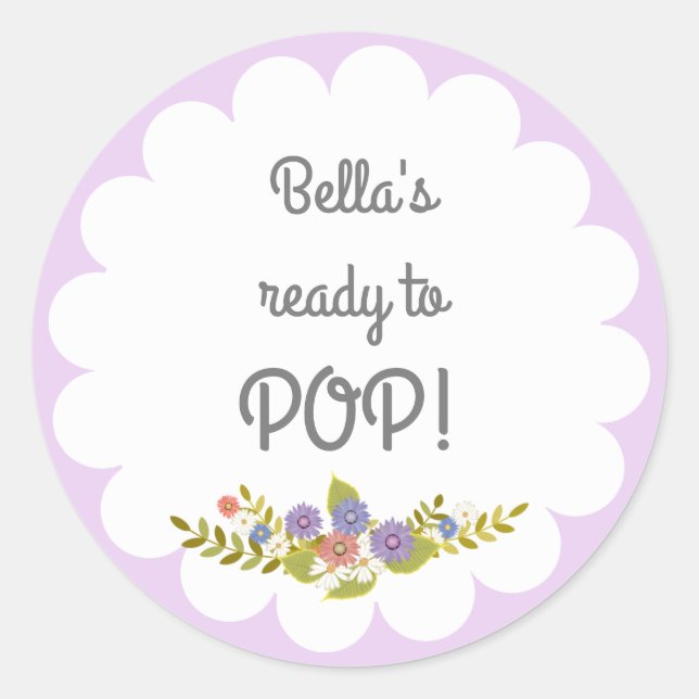 Lavender White Ready to POP Baby Shower Sticker (Front)