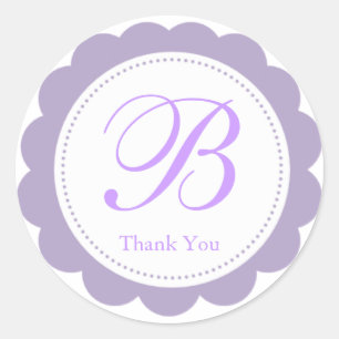 Lavender White Scalloped Circle Monogram Thank You Classic Round Sticker