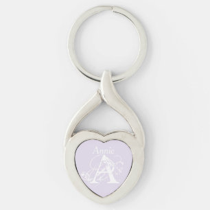 Lavender White Script Elegant Modern Name Monogram Key Ring