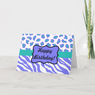 Lavender, White & Teal Zebra & Cheetah Personalise Card