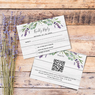 Lavender white wood QR code wedding response RSVP Card