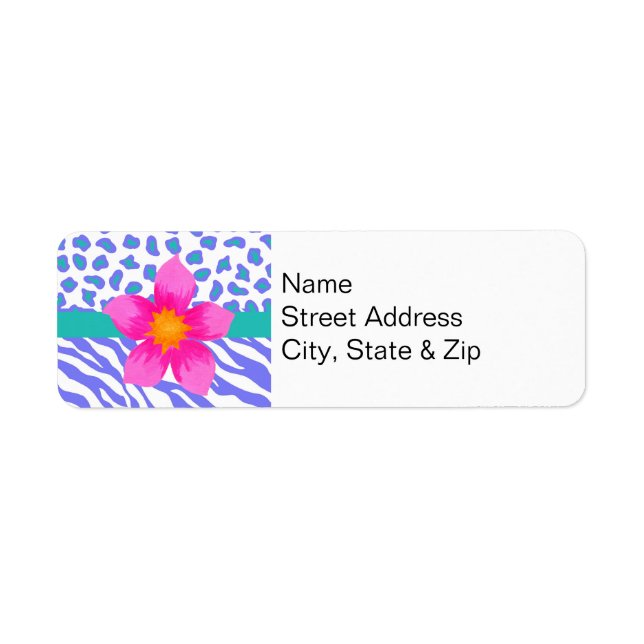 Lavender & White Zebra & Cheetah Pink Flower Return Address Label (Front)