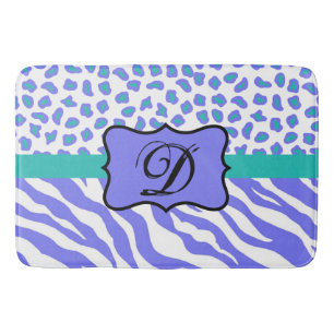 Lavender White Zebra Leopard Skin Monogram Initial Bath Mat