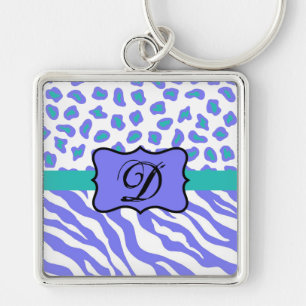 Lavender White Zebra Leopard Skin Monogram Initial Key Ring