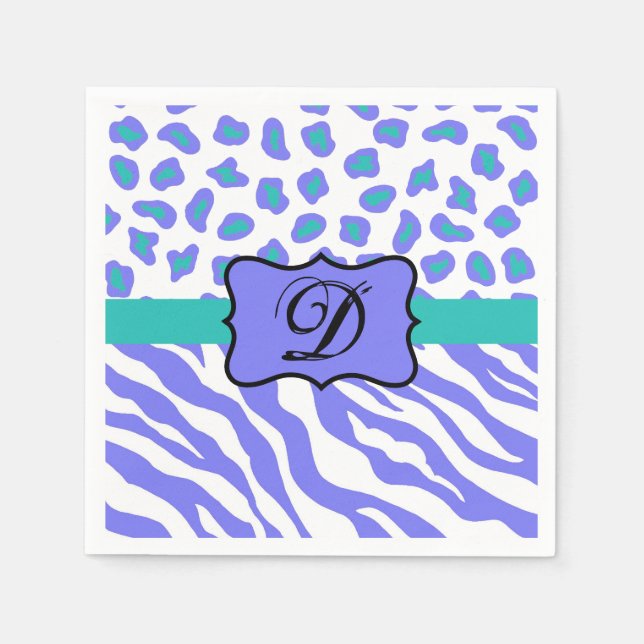 Lavender White Zebra Leopard Skin Monogram Initial Napkin (Front)
