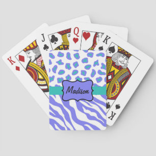 Lavender White Zebra Leopard Skin Name Personalise Playing Cards