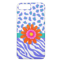 Lavender & White Zebra Leopard Skin Orange Flower